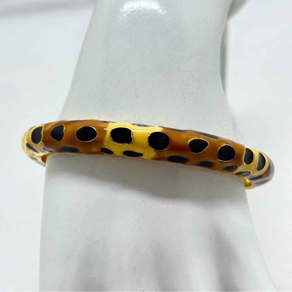 Kenneth Jay Lane, Hinged Leopard Spotted Enamel Bangle Bracelet, Dated 2006